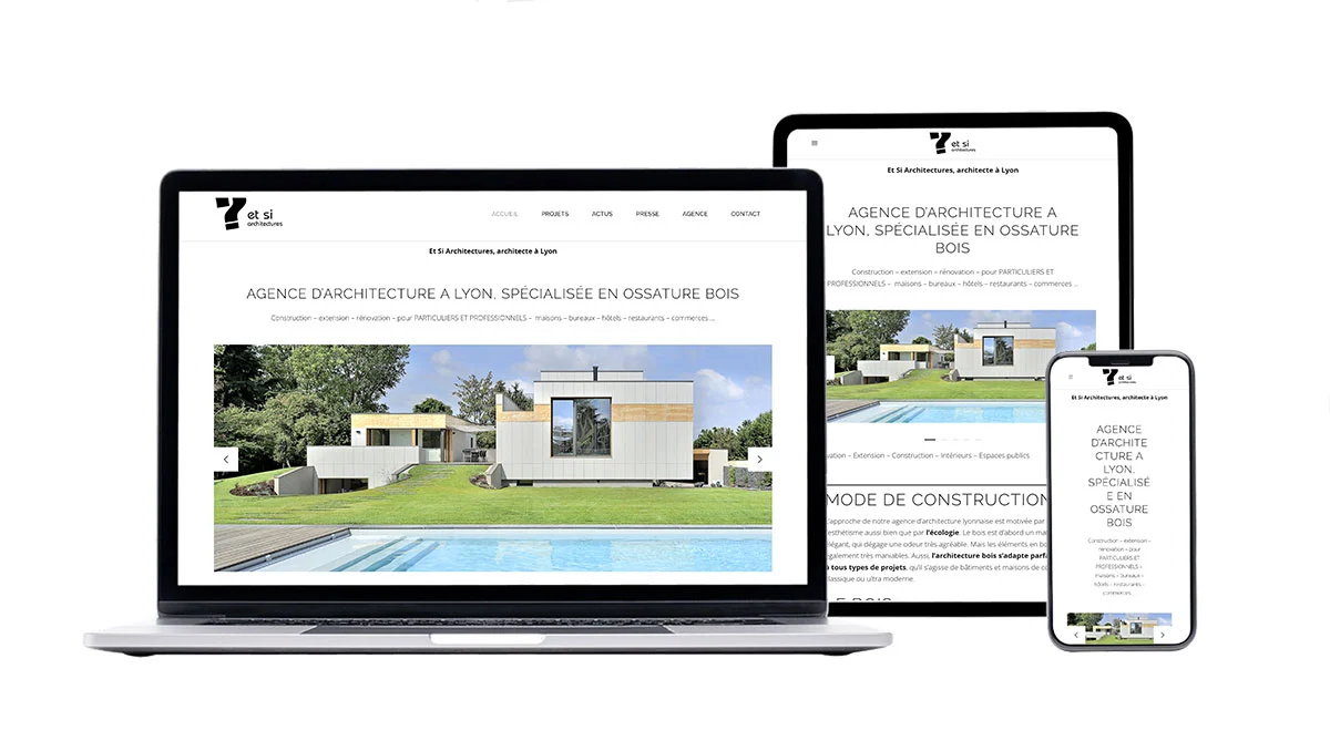 mokup de et si architectures Lyon, Création site internet Lyon, webdesign responsive, tablette, mobile