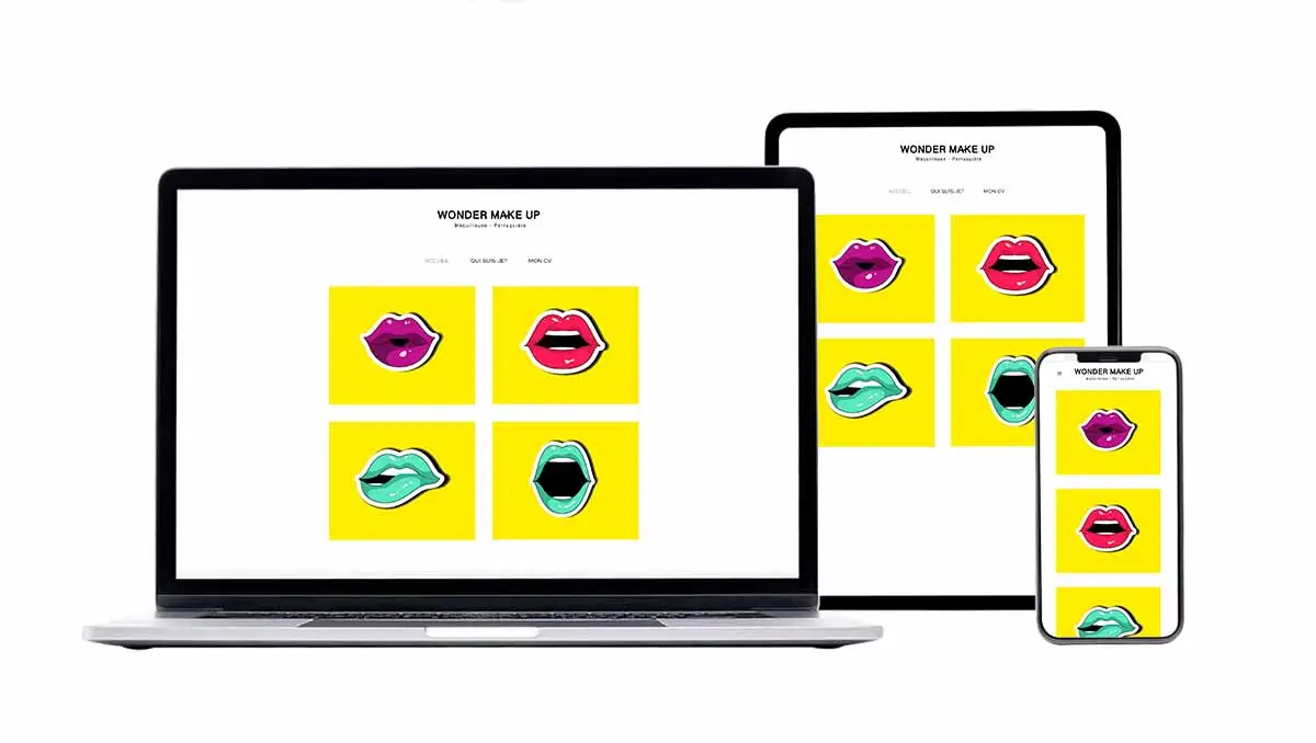 mokup de Wonder make up, Création site internet Bourg-en-Bresse, webdesign responsive, tablette, mobile