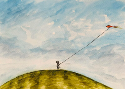 Biscarrosse - Illustration aquarelle, mer, sable, cerf volant, nature, art, dessin, Nicolas Lambert, Nak Illustrations