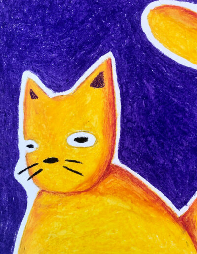 Round cat - Illustration craie à l'huile, Nicolas Lambert, Nak illustrations