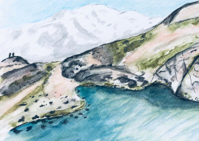 Lac blanc - Illustration aquarelle, Mont blanc, randonnée, nature, art, dessin, Nicolas Lambert, Nak Illustrations