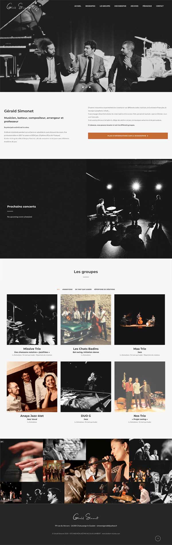 création site internet Lyon, Gérald simonet musicien jazz, site vitrine jazz wordpress