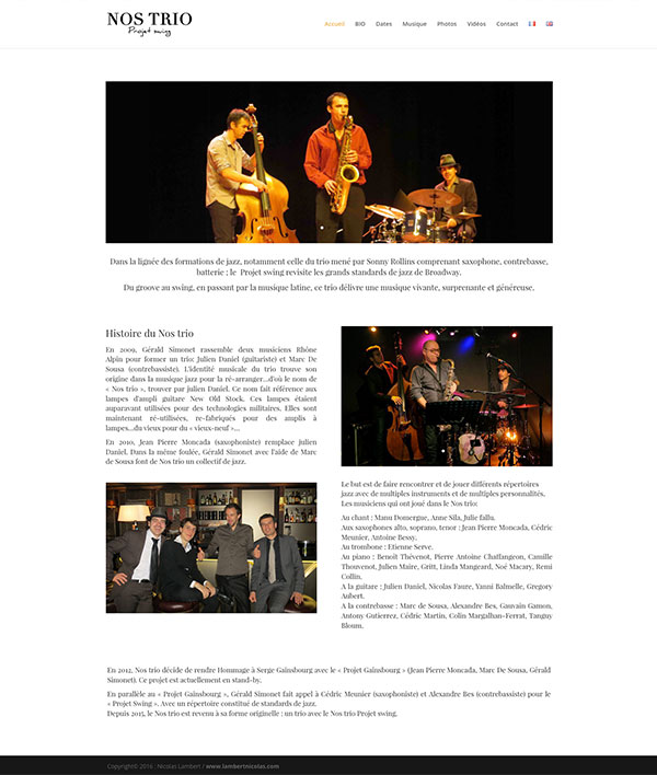 création site internet Nos trio, site vitrine jazz wordpress, jazz musique
