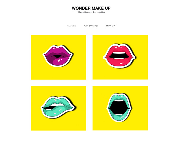 Wonder make up, création site internet Lyon, Création graphique Lyon, site vitrine Wonder make up, Maquilleuse, Perruquière, Plasticienne, Wordpress